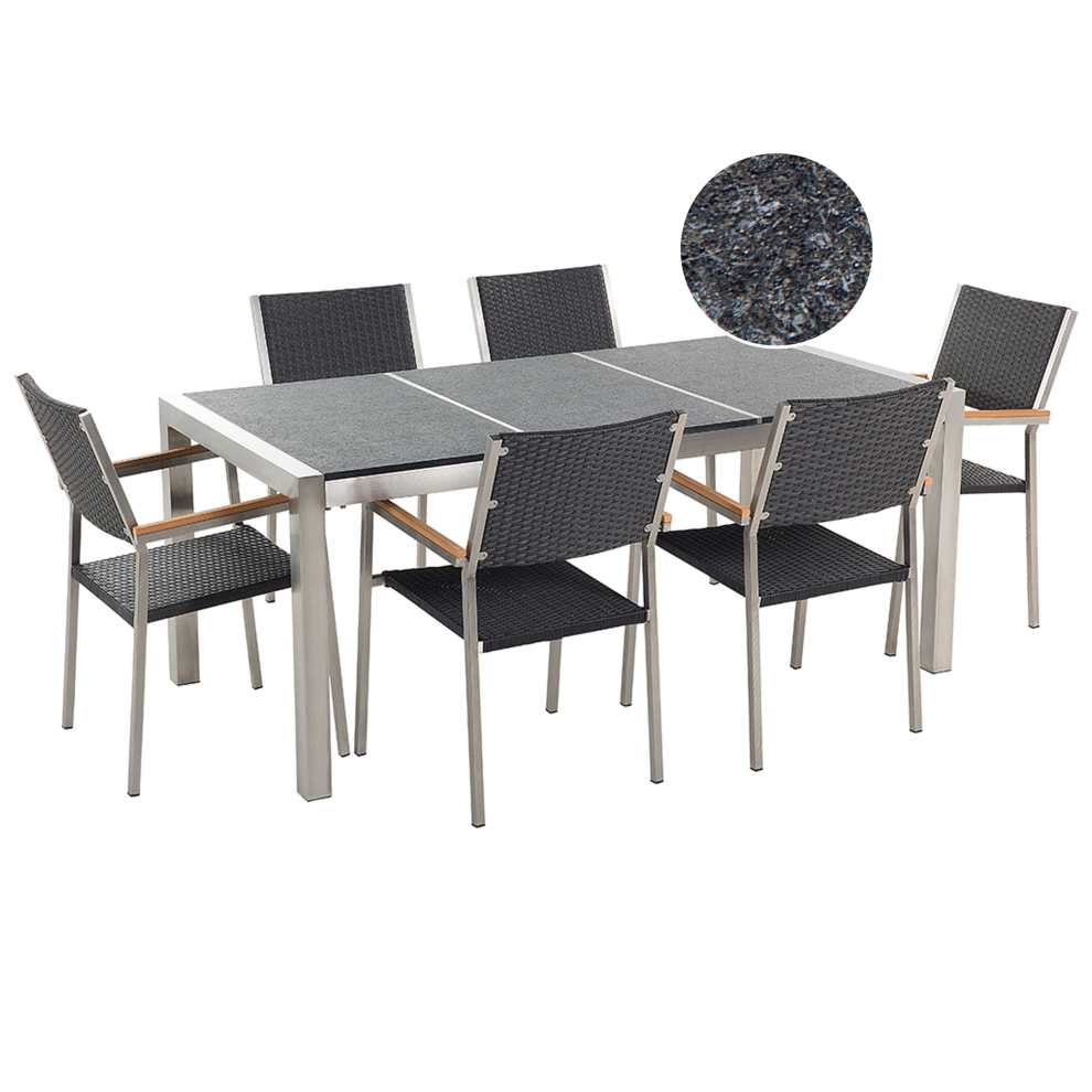 Garden Dining Set 6 Seater GROSSETO Triple Plate Basalt Flamed Black