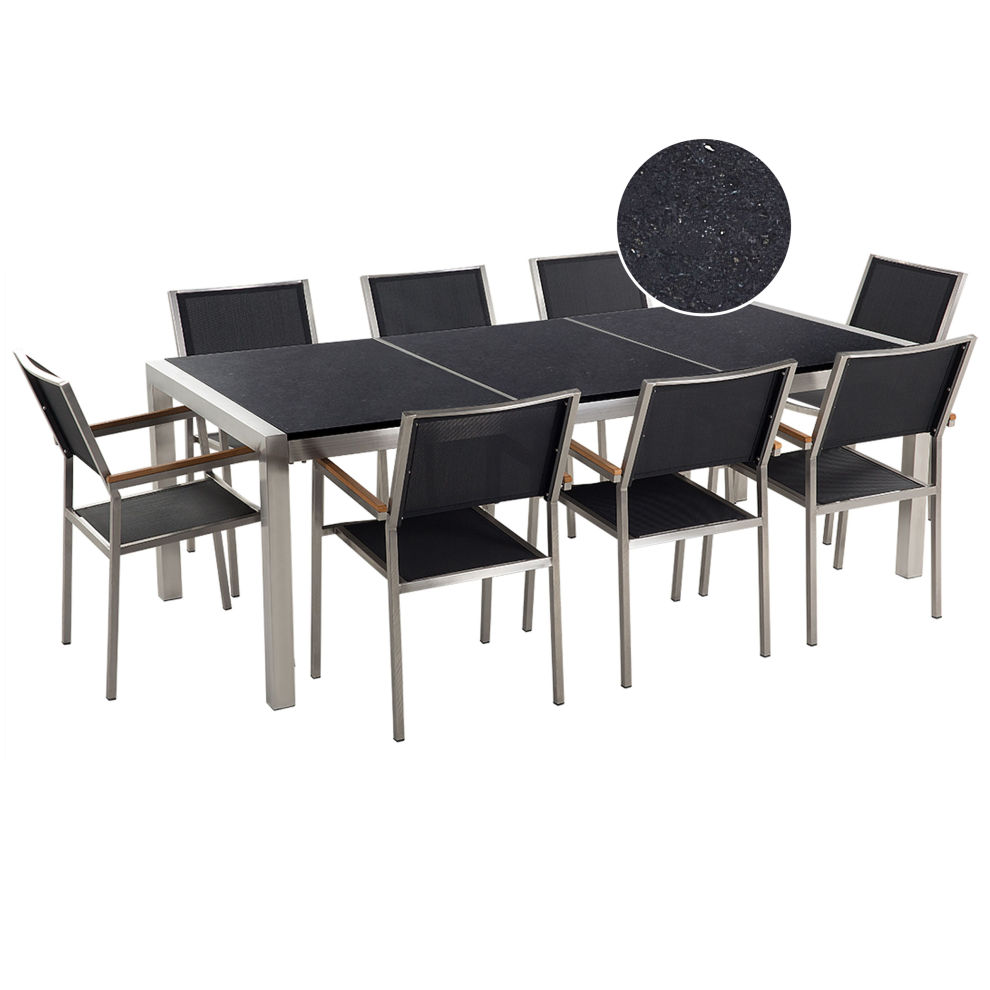 Garden Dining Set 8 Seater GROSSETO Triple Plate Granite Polished Black