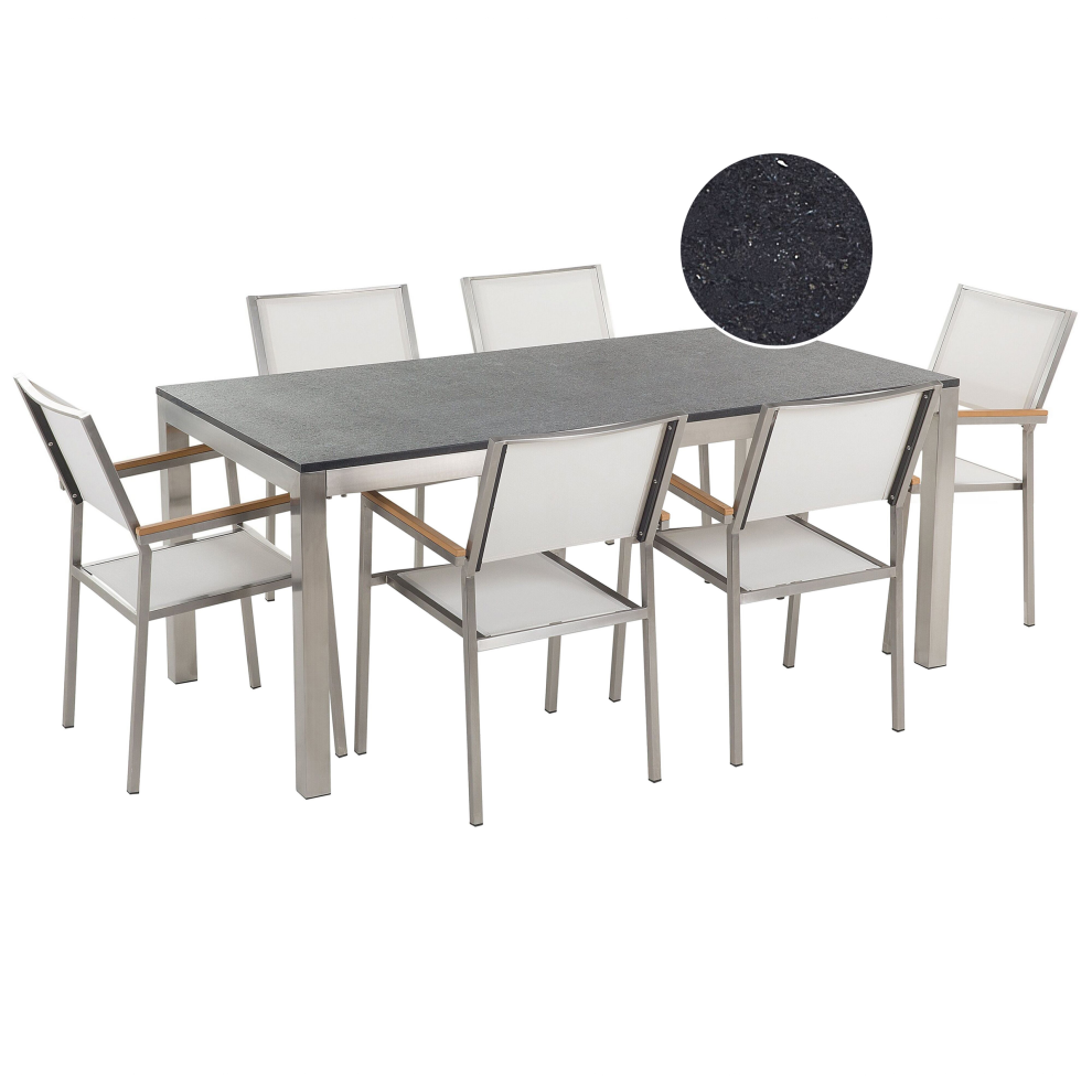 Garden Dining Set 6 Seater GROSSETO Granite Polished Black/ White