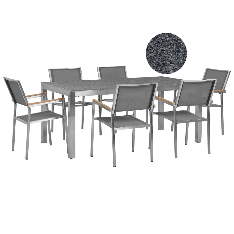 Garden Dining Set 6 Seater GROSSETO Granite Polished Grey
