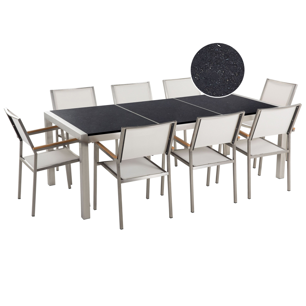 Garden Dining Set 8 Seater GROSSETO Triple Plate Granite Polished Black/ White