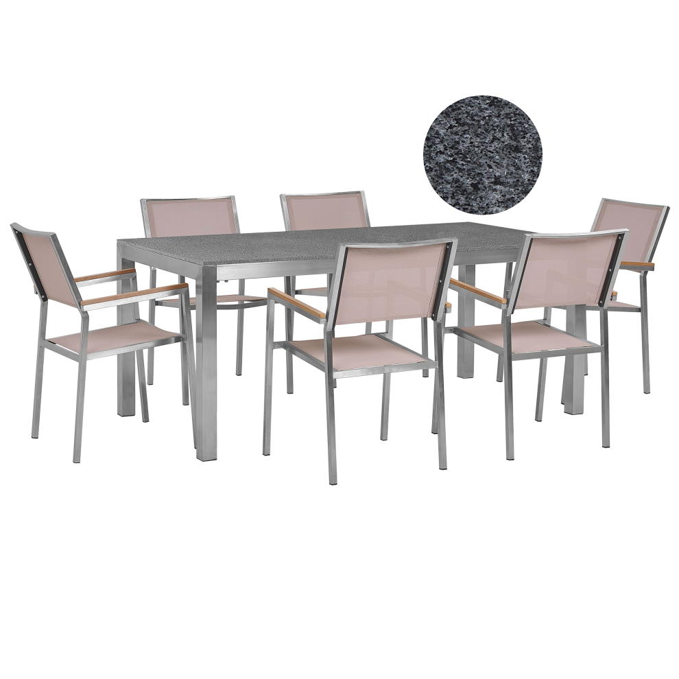 Garden Dining Set 6 Seater GROSSETO Granite Polished Grey/ Beige