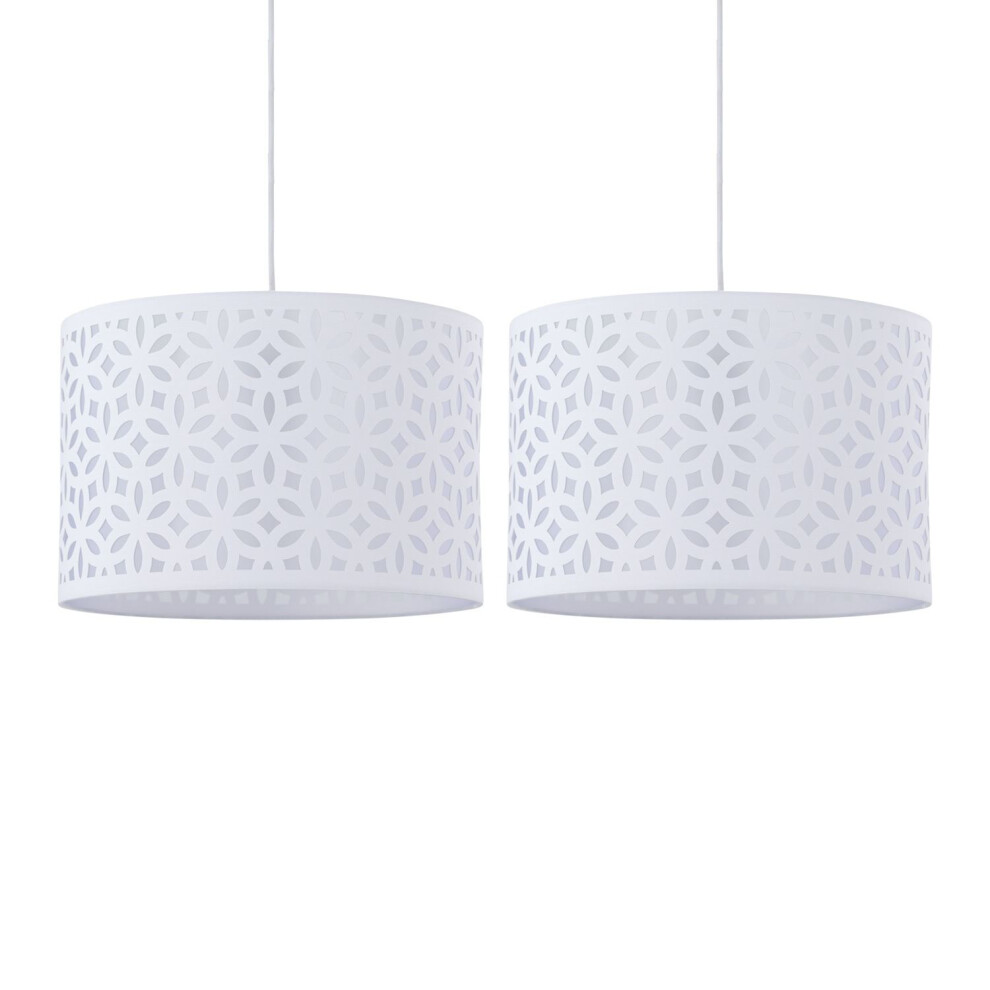 Set of 2 White Laser Cut 33cm Pendant Lightshades