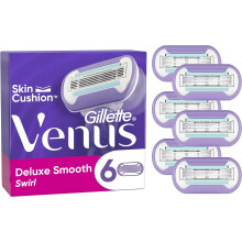 Gillette Venus Deluxe Smooth Swirl Razor Blades Women, Pack of 6 Razor Blade Refills, Lubrastrip with A Touch of Vitamin E