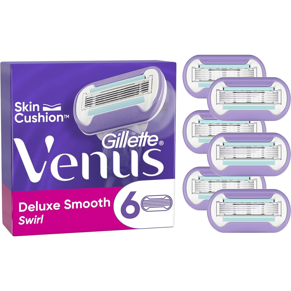 Gillette Venus Deluxe Smooth Swirl Razor Blades Women, Pack of 6 Razor Blade Refills, Lubrastrip with A Touch of Vitamin E