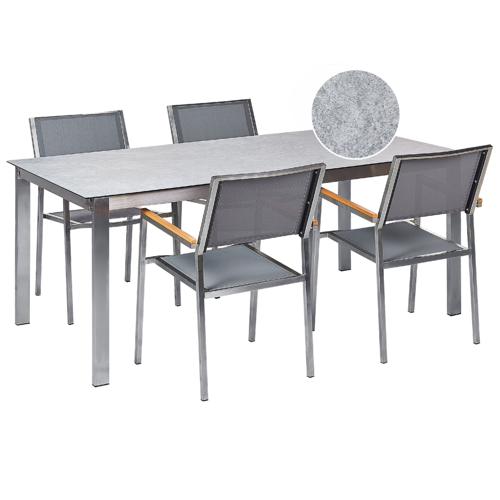 Garden Dining Set 4 Seater COSOLETO/GROSSETO Tempered Glass Marble Effect Grey