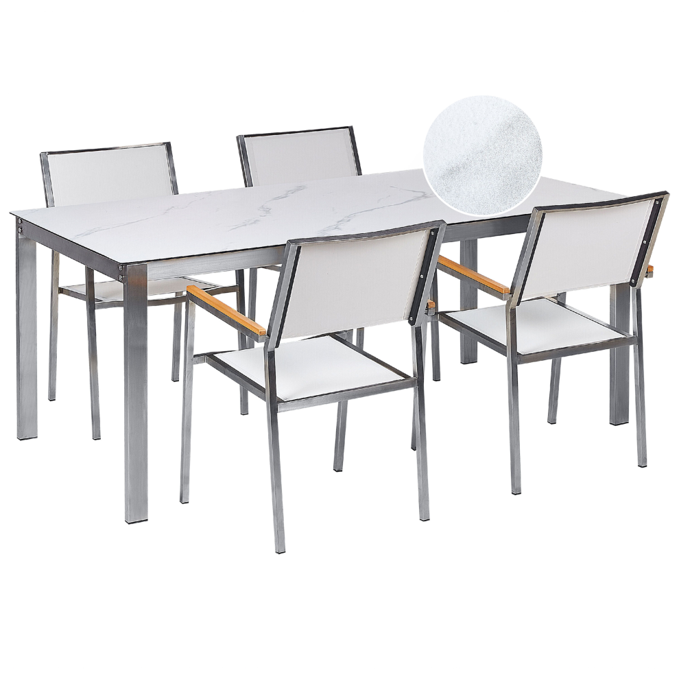 Garden Dining Set 4 Seater COSOLETO/GROSSETO Tempered Glass Marble Effect White Marble
