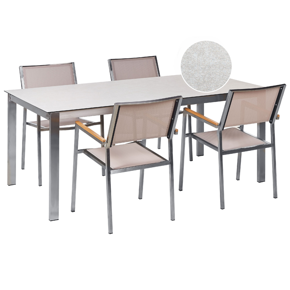 Garden Dining Set 4 Seater COSOLETO/GROSSETO Tempered Glass Marble Effect White/ Beige