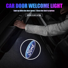 (For Ford, 2Pcs with logo) Car Door Decoration 3D Wireless Projector Lamp HD Welcome Lights Accessories