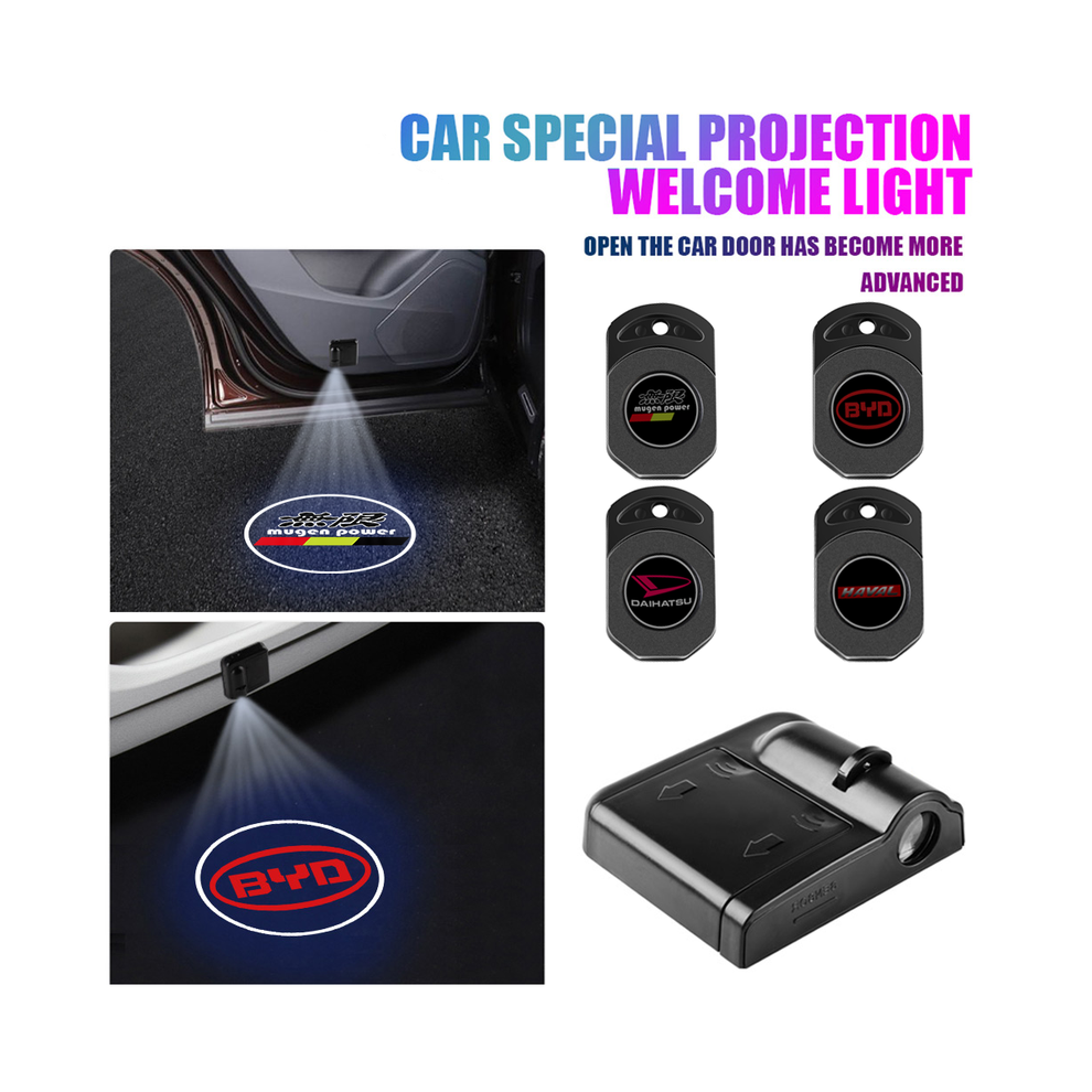 (For Porsche, 2Pcs with logo) 1/2Pcs Car Door Badge Welcome Light HD Wireless Projector Lamps Accessories