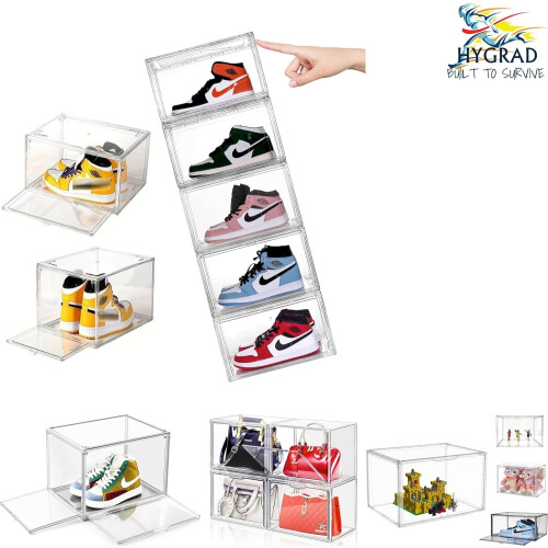 (Pack of 4) Stackable Trainer Sneakers Storage Boxes Display Shoe Boxes Transparent Shoe Organisers