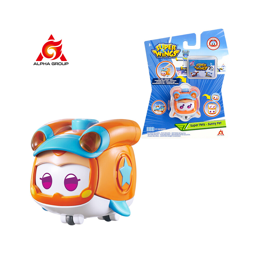 (Super Pet Sunny) Super Wings Mini Super Pets Jett With lights Push button for Change Emotion