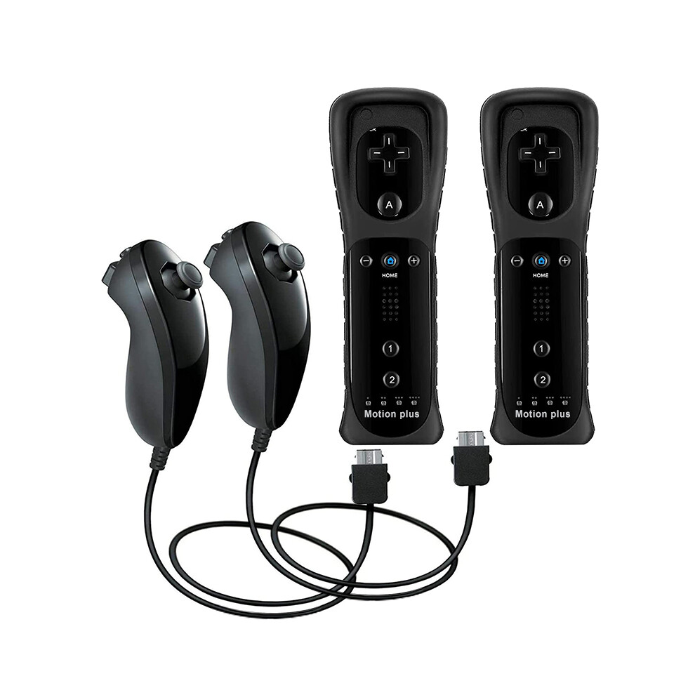 (Black- 2 Set) 2PCS Remote Controller with Nunchuck Controller for Wii Console Wireless Gamepad with Motion Plus for  Wii Games Control