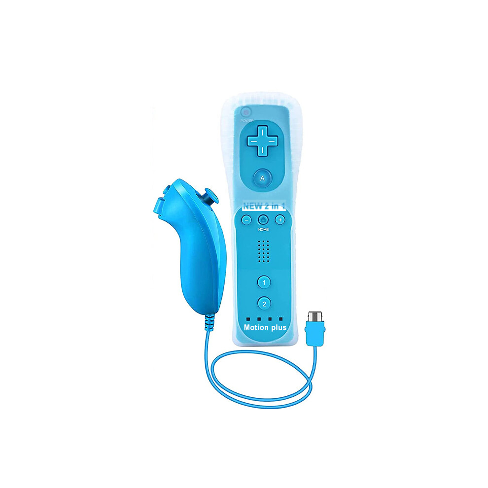 (- 1 Set) 2Pcs Remote Controller With Nunchuck Controller For Wii Console Wireless Gamepad With Motion Plus For Wii Games Control Blue 8134057260635