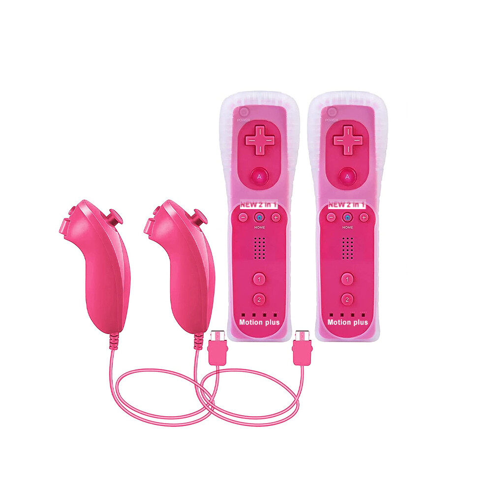 (- 2 Set) 2Pcs Remote Controller With Nunchuck Controller For Wii Console Wireless Gamepad With Motion Plus For Wii Games Control Pink 8134057260765