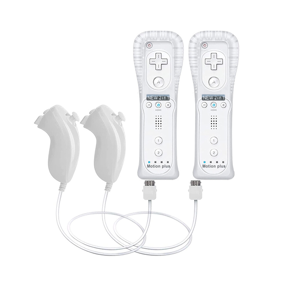 (White- 2 Set) 2PCS Remote Controller with Nunchuck Controller for Wii Console Wireless Gamepad with Motion Plus for  Wii Games Control