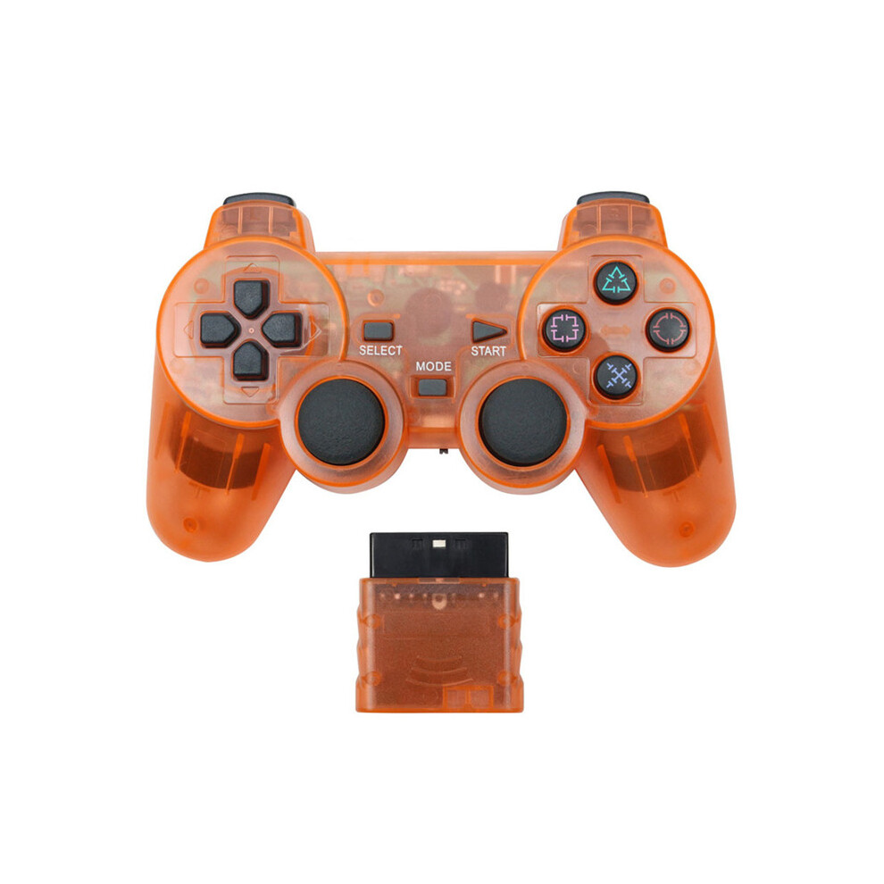 (Transparent orange) 1Set Transparent Color Wireless Gamepad For PS2 2.4G Vibration Joystick Blutooth Controller For PS2 Joypad