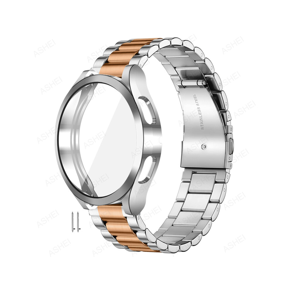 (Galaxy Watch 4 40Mm, Rosegold Set) 20Mm 22Mm For Samsung Galaxy Watch 4 5 44Mm 40Mm Band + Case For Galaxy Watch 4 Classic 46Mm 42Mm 5 Pro 45M Silver 8372528004368