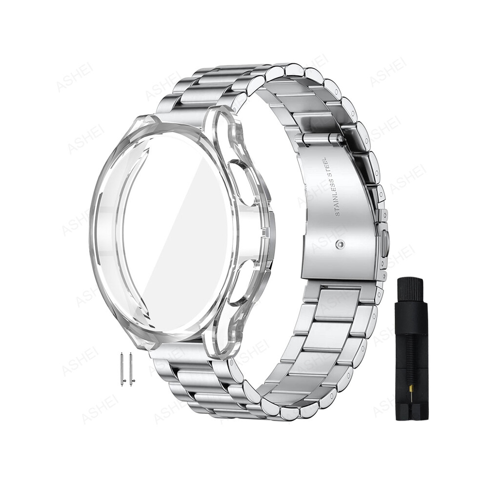 (Watch 4 Classic 42Mm, Clear Set Tool) 20Mm 22Mm For Samsung Galaxy Watch 4 5 44Mm 40Mm Band + Case For Galaxy Watch 4 Classic 46Mm 42Mm 5 Pro 4 Silver 8372528003286
