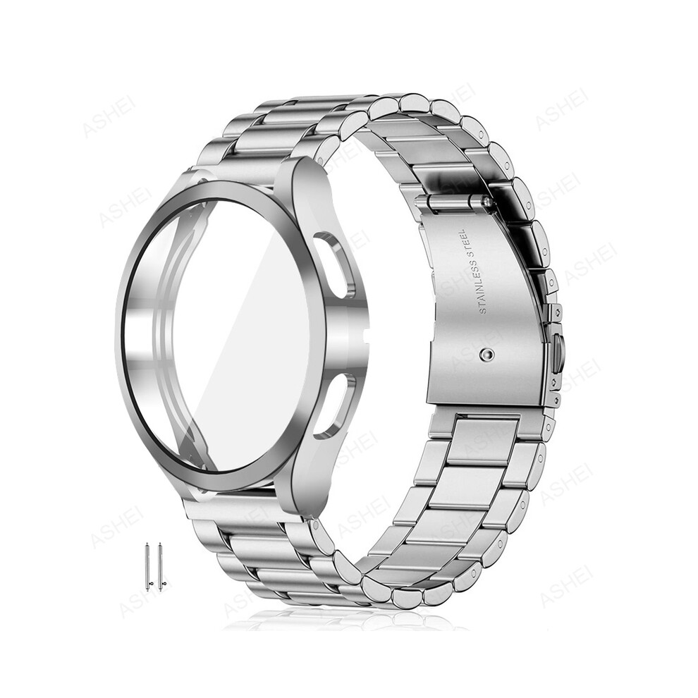 (Watch 4 Classic 46Mm, Set) 20Mm 22Mm For Samsung Galaxy Watch 4 5 44Mm 40Mm Band + Case For Galaxy Watch 4 Classic 46Mm 42Mm 5 Pro 45Mm Strap Silver 8372528003378