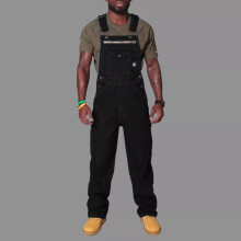 (Black, 4XL = 48) Mens Denim Dungarees Overalls Bibs and Brace Jumpsuit Romper Pants Plus Size