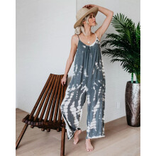 (Gray, M = 8) Womens Cami Romper Baggy Harem Playsuit Ladies Summer Jumpsuit Dress Plus Size