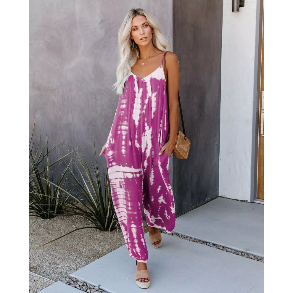 (Rose Red, L = 10) Womens Cami Romper Baggy Harem Playsuit Ladies Summer Jumpsuit Dress Plus Size-image-OPC-PDZSBK7-NEW