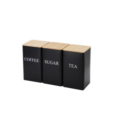 (Black) Tea Coffee Sugar Storage Jars With Bamboo Lid