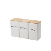 (White) Tea Coffee Sugar Storage Jars With Bamboo Lid
