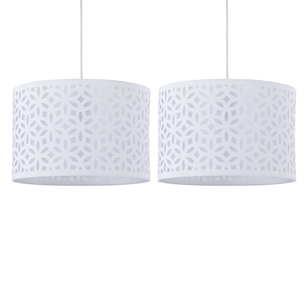 Set of 2 White Laser Cut 25cm Pendant Lightshades