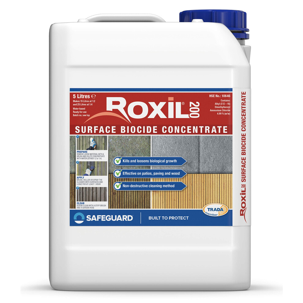 Roxil 200 Wood & Patio Cleaner - 5L - Cleans Decking, Fencing, Wooden structures, Patios and Paving (200 Concentrate)
