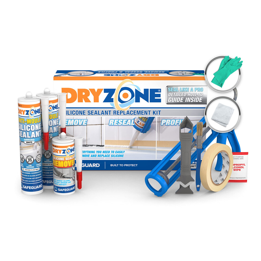 Dryzone Silicone Sealant Replacement Kit (Anti Mould) - Complete kit for Professional looking joints in Kitchen, Bath and Bathrooms