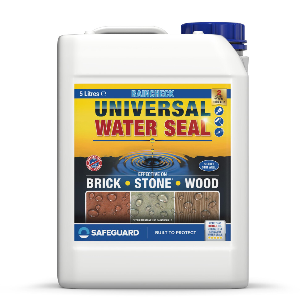 Raincheck Universal Water seal - (5L Clear) - Breathable Exterior Brick, Wood, Concrete, Stone Waterproofing Sealer