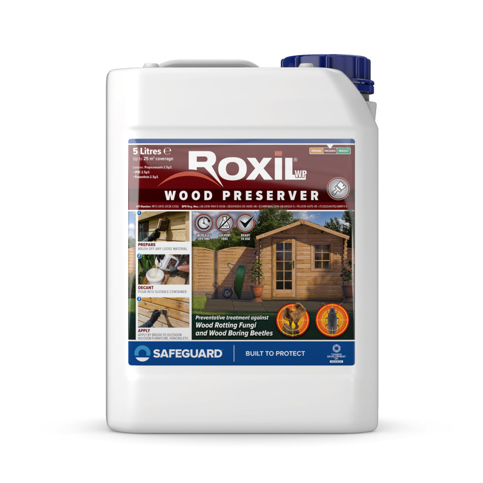Roxil Wood Preserver (5L Clear) Odourless, Advanced Protection Against Dry Rot, Wet Rot, Fungal Attack and Woodworm Infestation