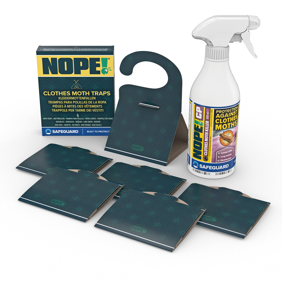 NOPE Clothes Moth Traps (x 6 Pack) with CP Moth Killer Spray (500ml) - The Ultimate Solution to Fully Eliminate Clothes Moths