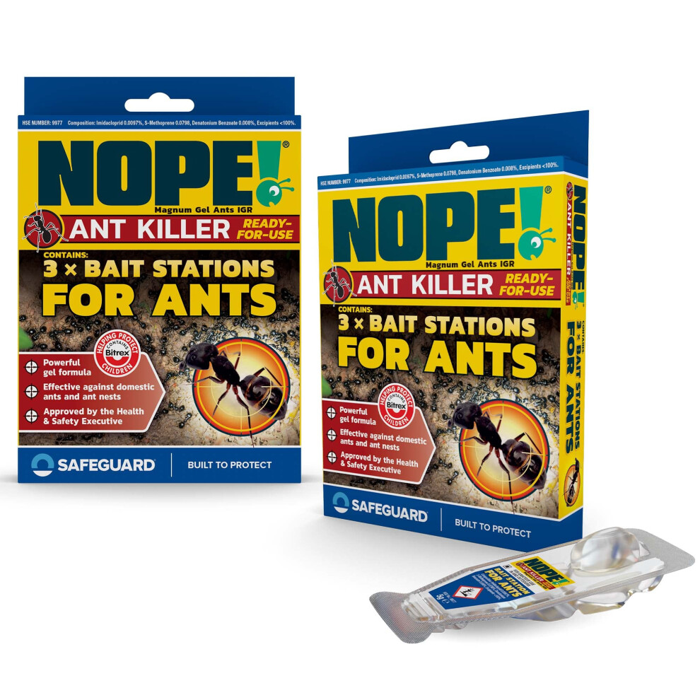 NOPE Ant Killer Bait Station (6 x 5g) Traps for Indoor & Outdoor. Eradicates Ants and their Colony & Nest
