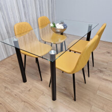 Glass Table with 4 Mustard Chairs Dining Room Dining Table set for 4