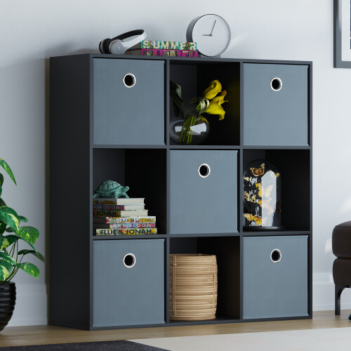 Vida Designs (Black, Grey) Durham 3x3 Cube Shelf Drawer Bookcase + 5 Baskets 2