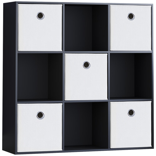 Vida Designs (Black, White) Durham 3x3 Cube Shelf Drawer Bookcase + 5 Baskets