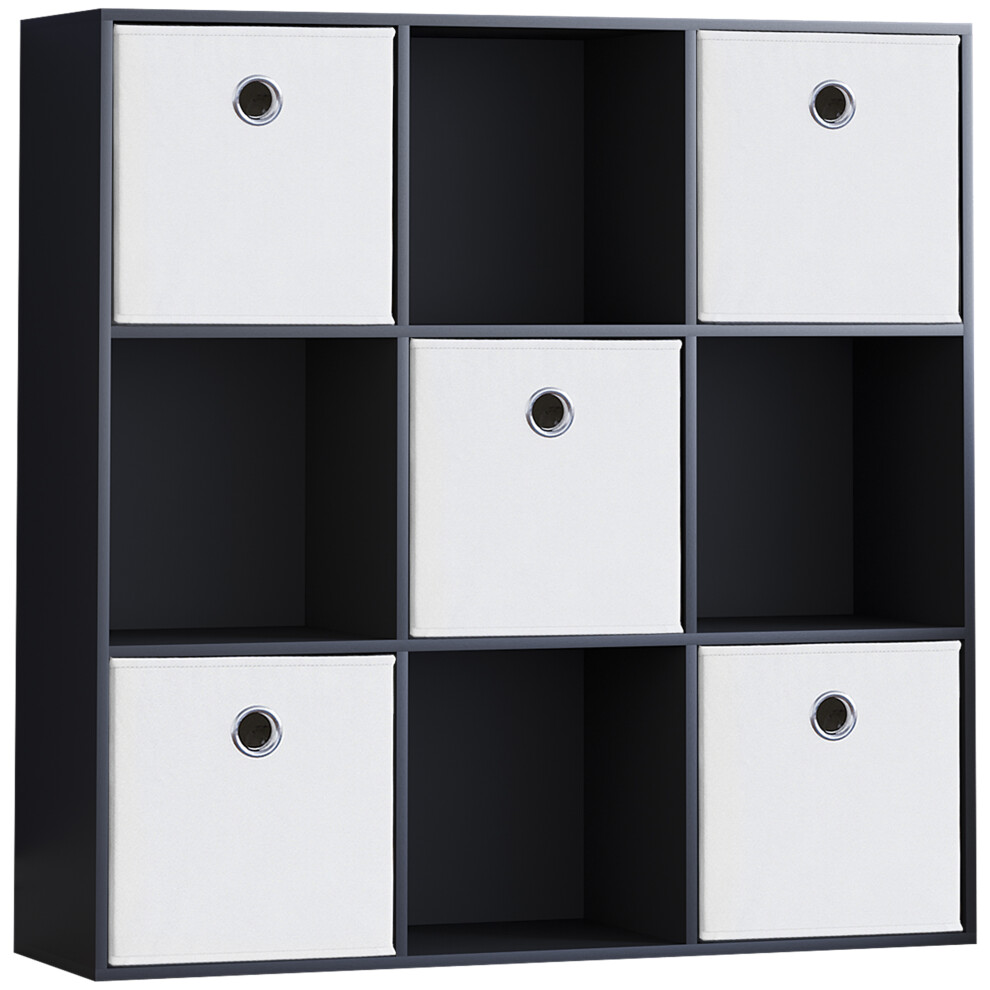 (Black, White) Durham 3x3 Cube Shelf Drawer Bookcase + 5 Baskets