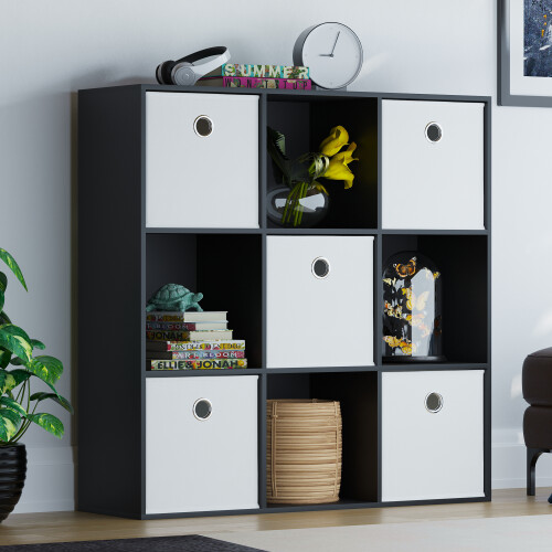 Vida Designs (Black, White) Durham 3x3 Cube Shelf Drawer Bookcase + 5 Baskets 2