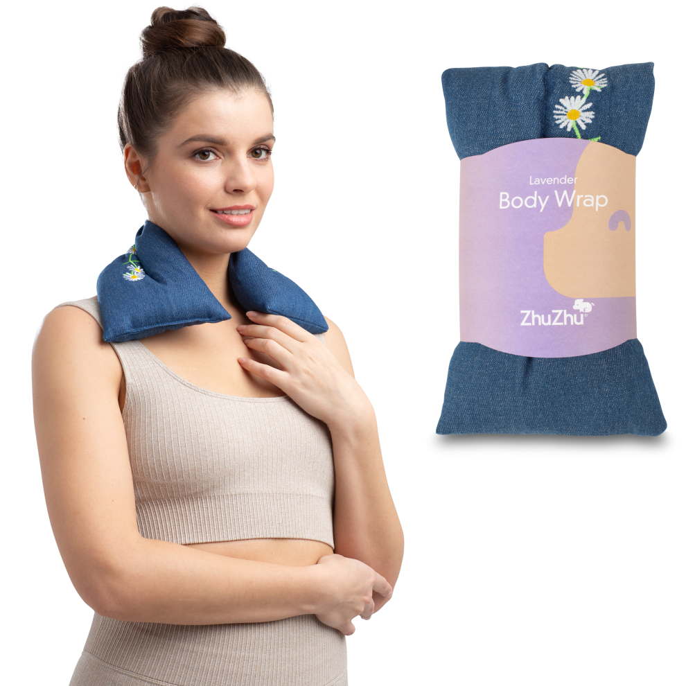 Zhu-Zhu Zhu Zhu Denim Daisy Chain Lavender Body Wrap Microwave Wheat Bag Heat Pack