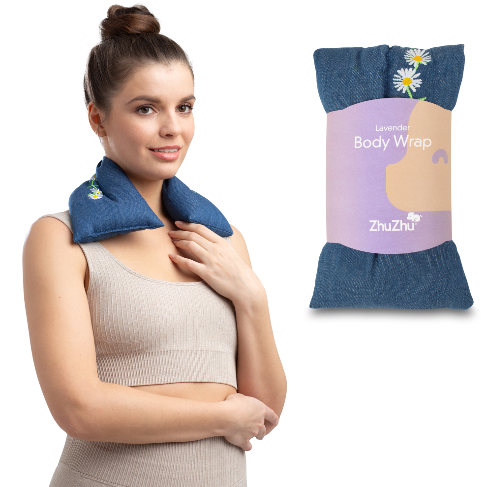 Zhu Zhu Denim Daisy Chain Lavender Body Wrap Microwave Wheat Bag Heat Pack