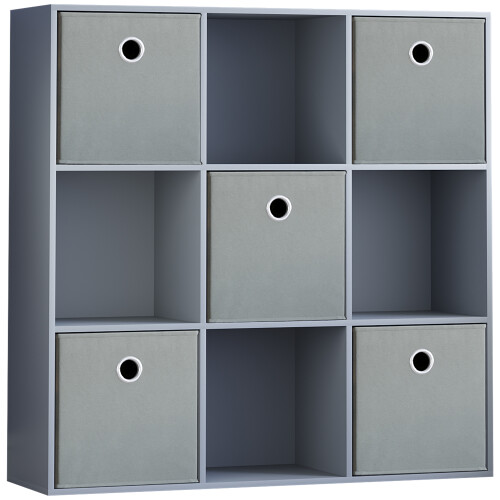 Vida Designs (Grey, Grey) Durham 3x3 Cube Shelf Drawer Bookcase + 5 Baskets
