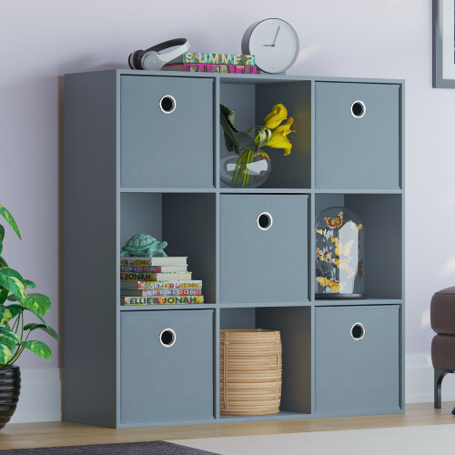 Vida Designs (Grey, Grey) Durham 3x3 Cube Shelf Drawer Bookcase + 5 Baskets 2