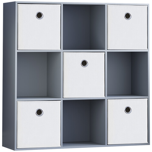 Vida Designs (Grey, White) Durham 3x3 Cube Shelf Drawer Bookcase + 5 Baskets