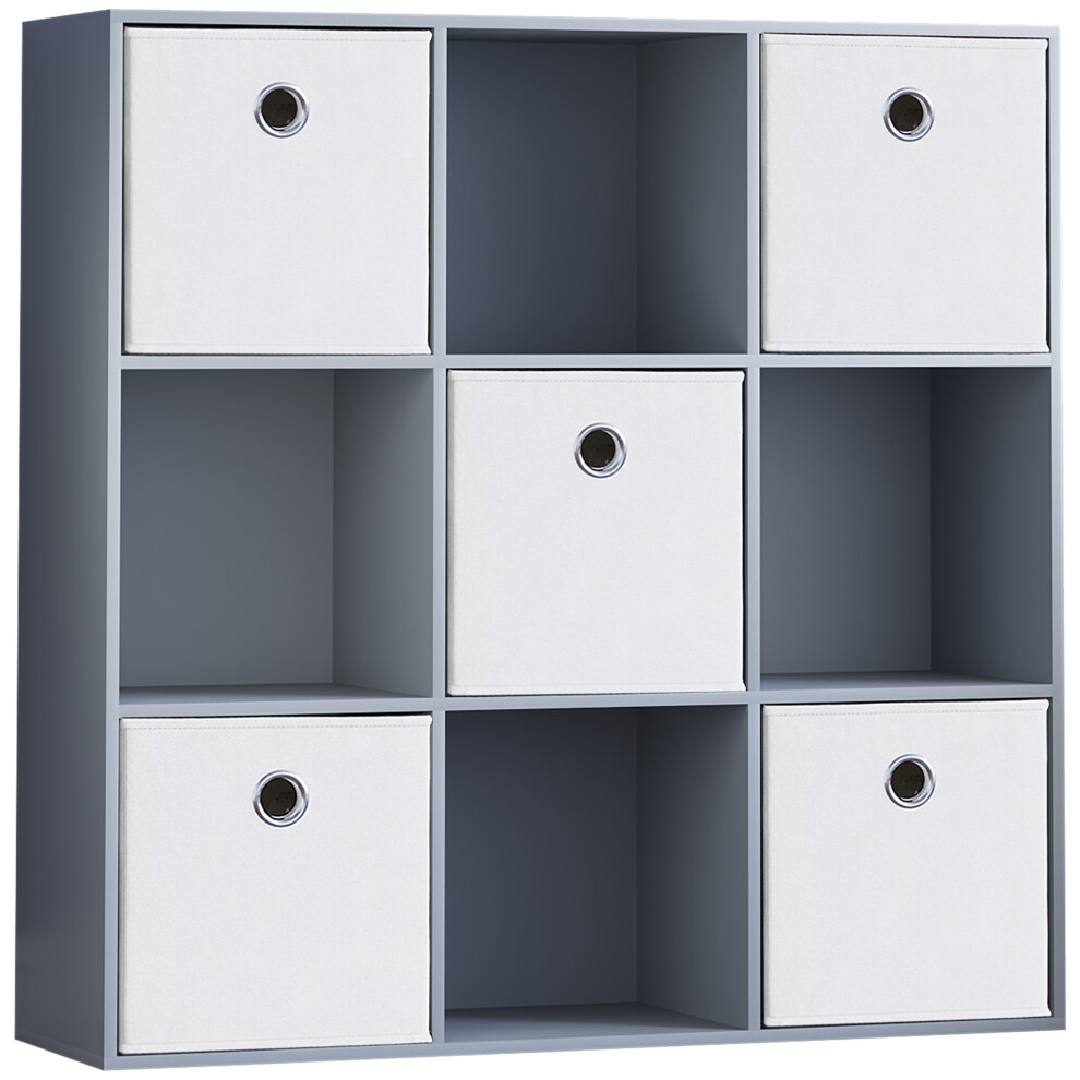 (Grey, White) Durham 3x3 Cube Shelf Drawer Bookcase + 5 Baskets