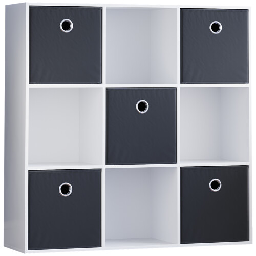 Vida Designs (White, Black) Durham 3x3 Cube Shelf Drawer Bookcase + 5 Baskets