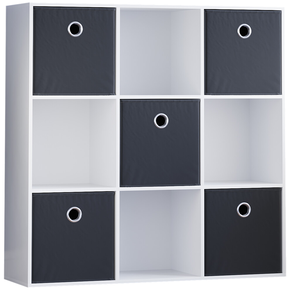 (White, Black) Durham 3x3 Cube Shelf Drawer Bookcase + 5 Baskets