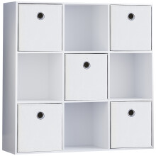 (White, White) Durham 3x3 Cube Shelf Drawer Bookcase + 5 Baskets
